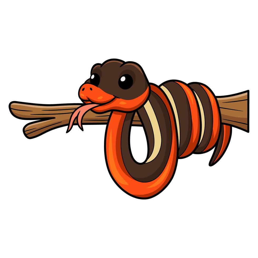 linda caricatura de serpiente de liga en la rama de un árbol vector