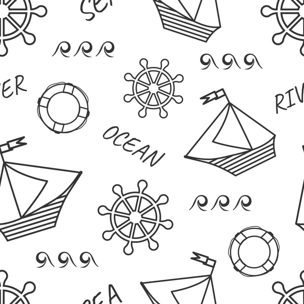 Vector seamless black and white pattern on a marine theme.