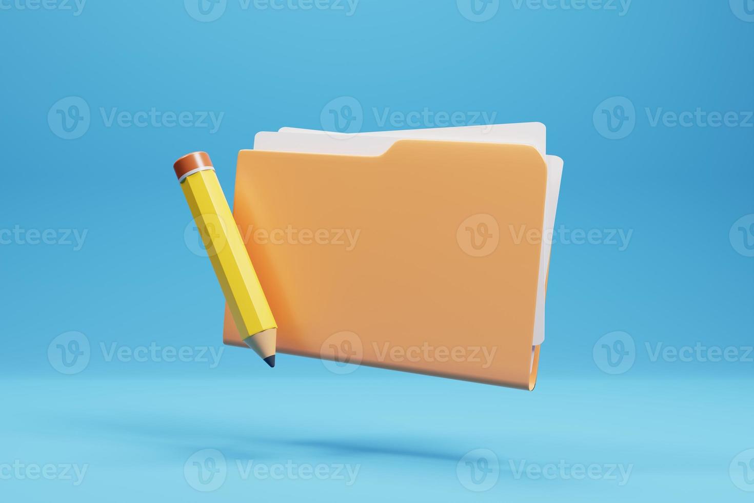 3d rendering file icon with pencil isolated on blue background photo