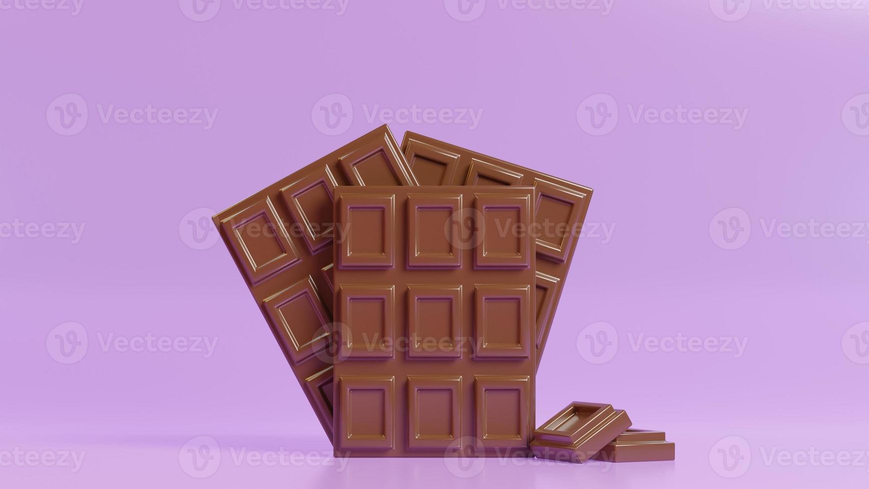 3d chocolate pieces with pink background. 3d rendering icon photo