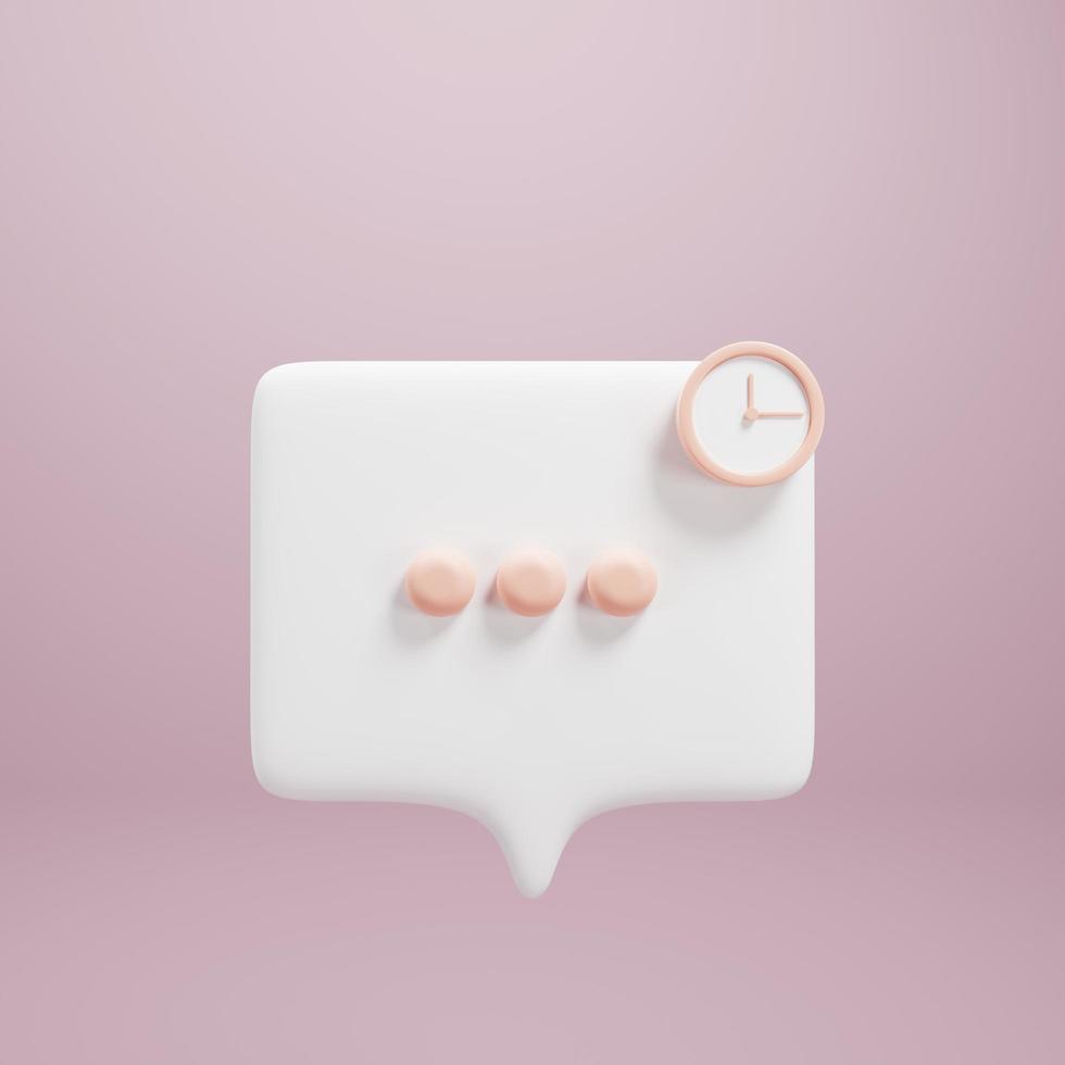 3d rendering chat bubble with clock icon on pink background photo