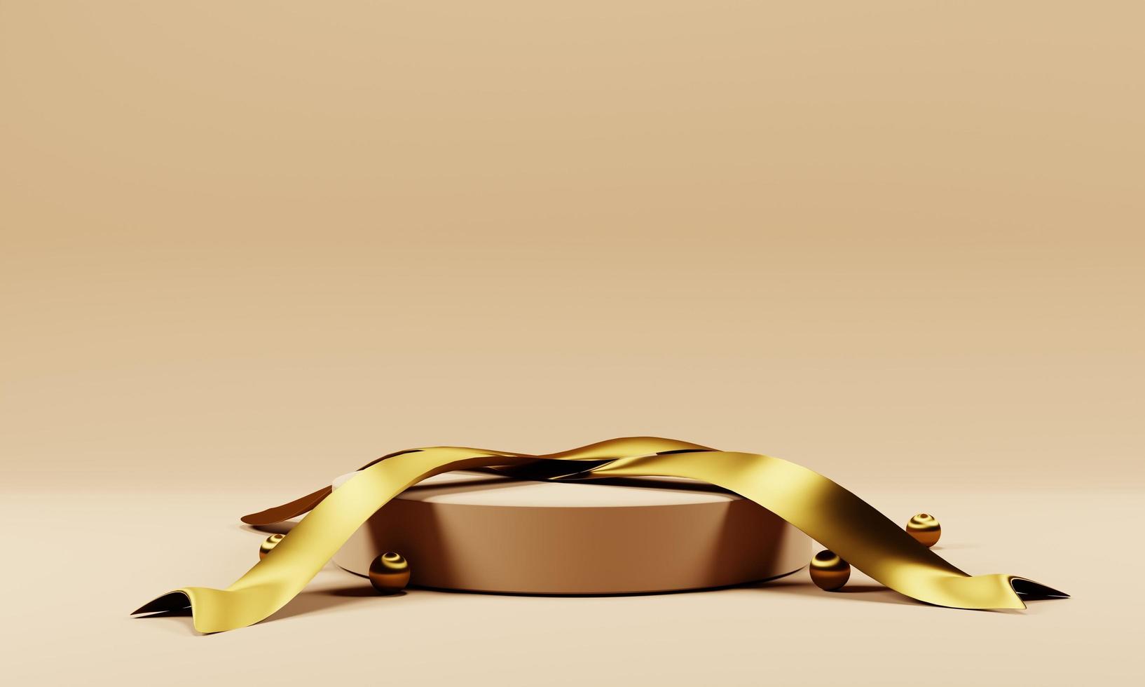 3d rendering podium scene background with gold ribbon photo