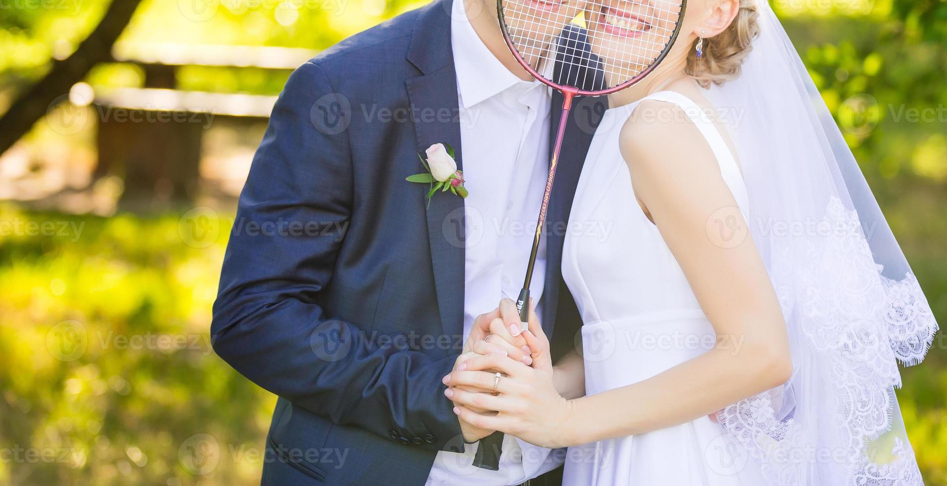 Sensual portrait of a young couple wedding outdoor photo