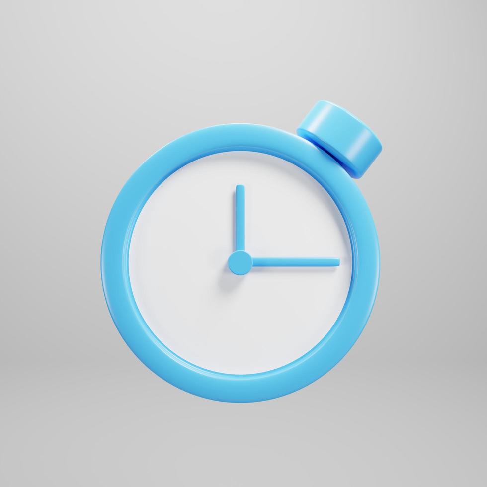 3d rendering blue clock icon on white background photo