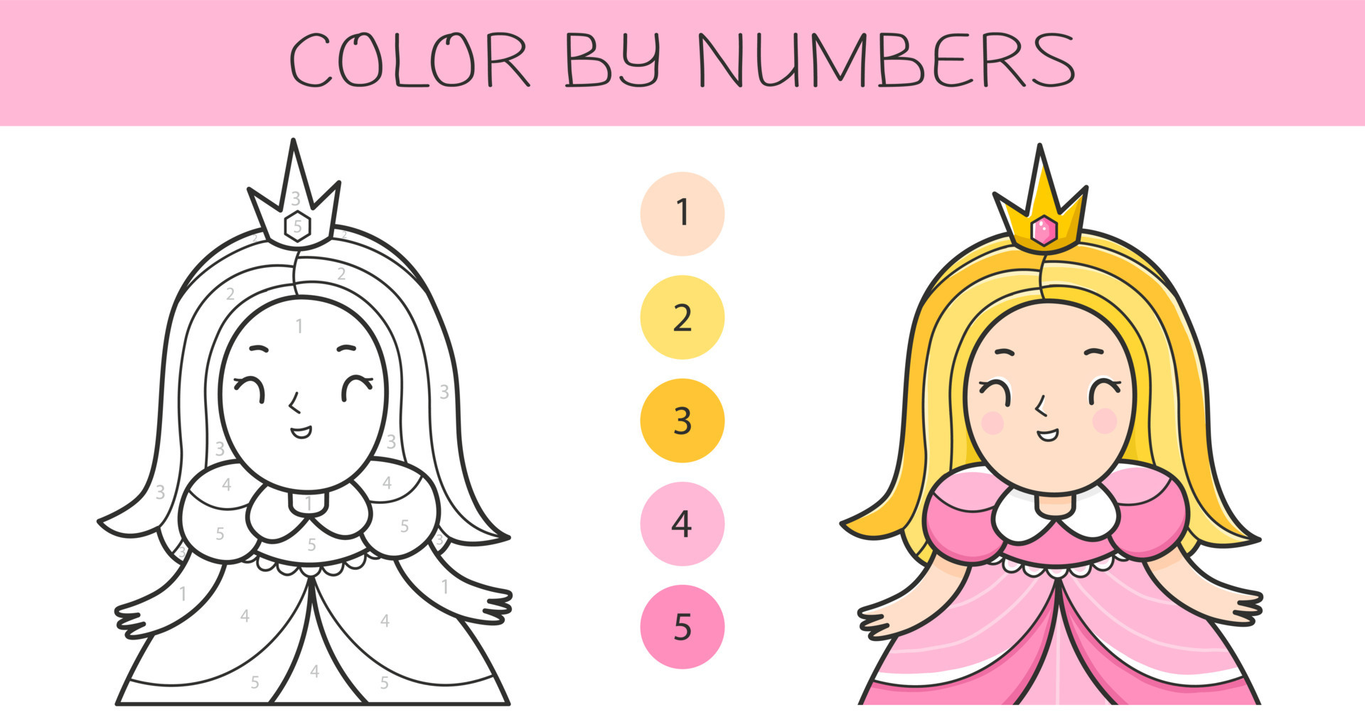 Color by numbers coloring book for kids with cute mermaid. Coloring page  with cartoon mermaid. Monochrome black and white. Vector illustration.  23188525 Vector Art at Vecteezy
