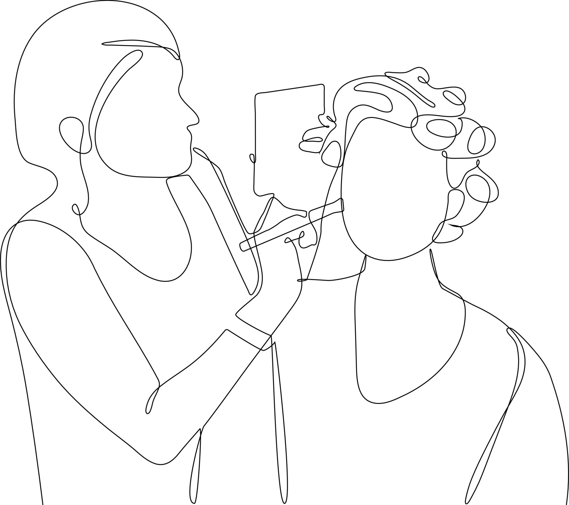 dibujo de una sola línea joven hermosa mujer maquillada maquillada en