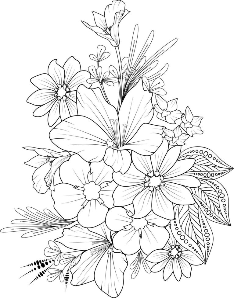 Doodle flower drawing, vector sketch hand drew illustration artistic, simplicity Embellishment, zen doodle tattoo for coloring page isolated on white background.