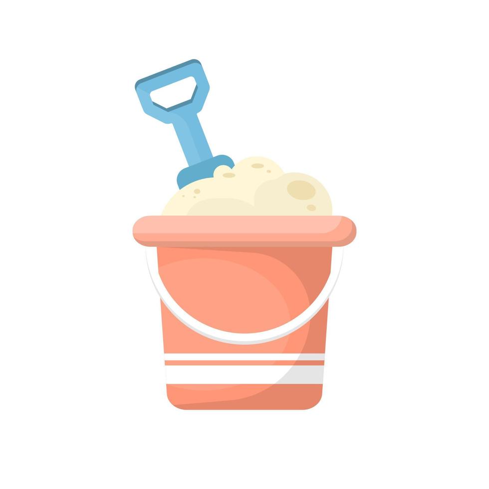 Cartoon sand pail and shovel on isolated background, Vector illustration.