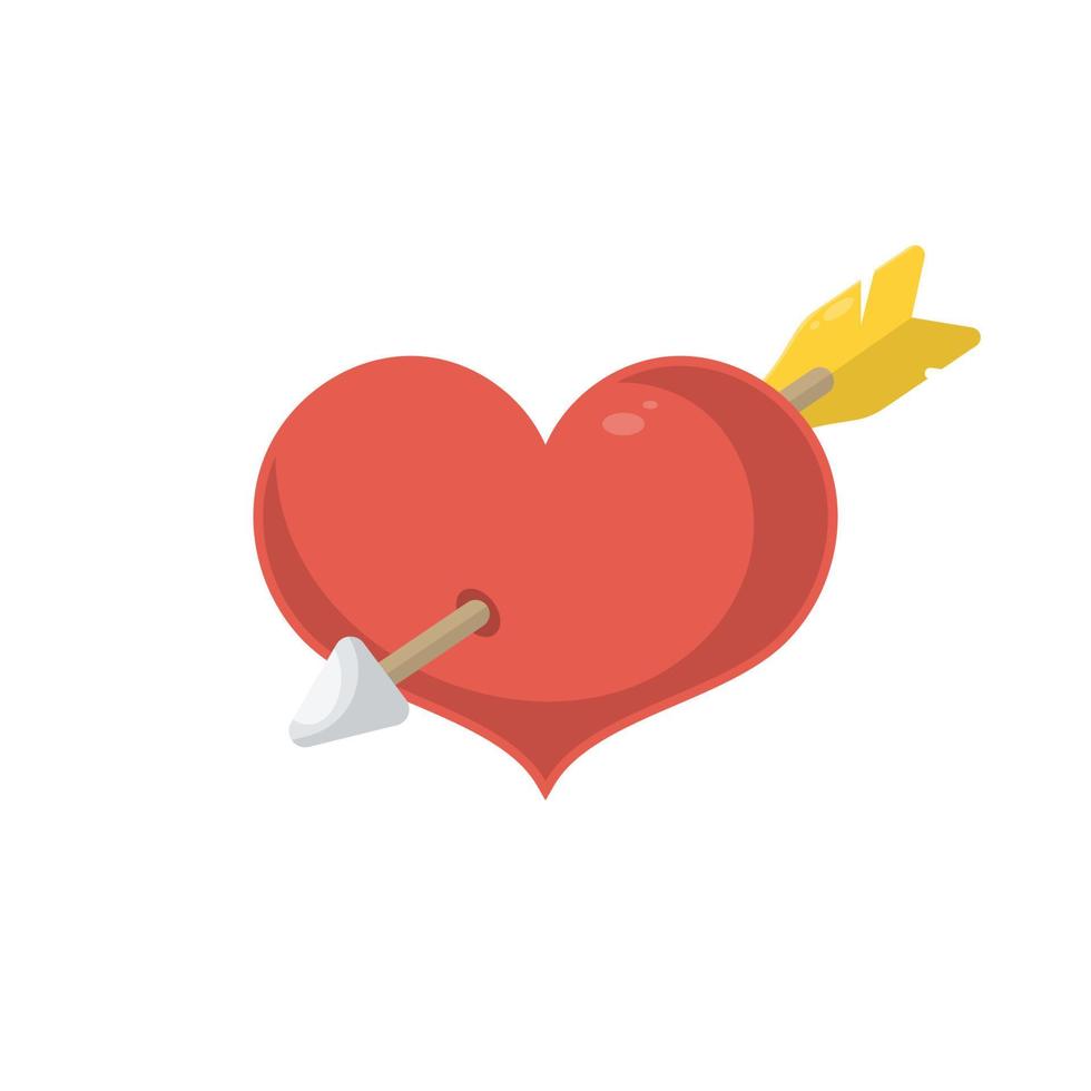 Red heart with arrow shooting on isolated background, Vector illustration.