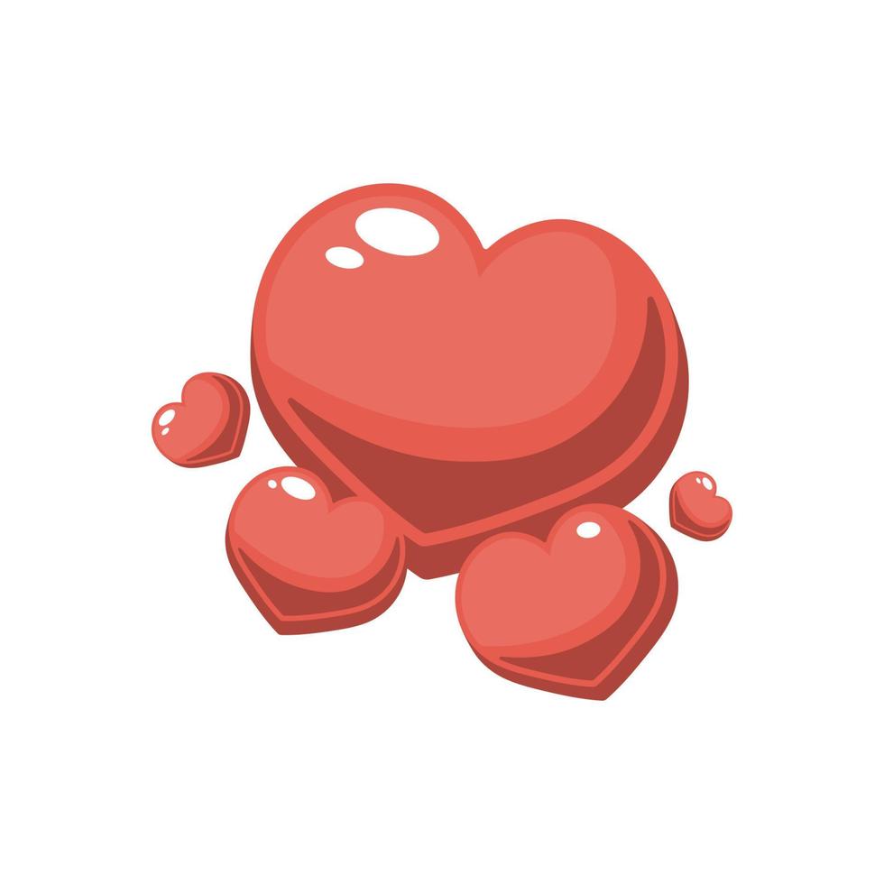 Group of different red hearts on isolated background, Vector illustration.