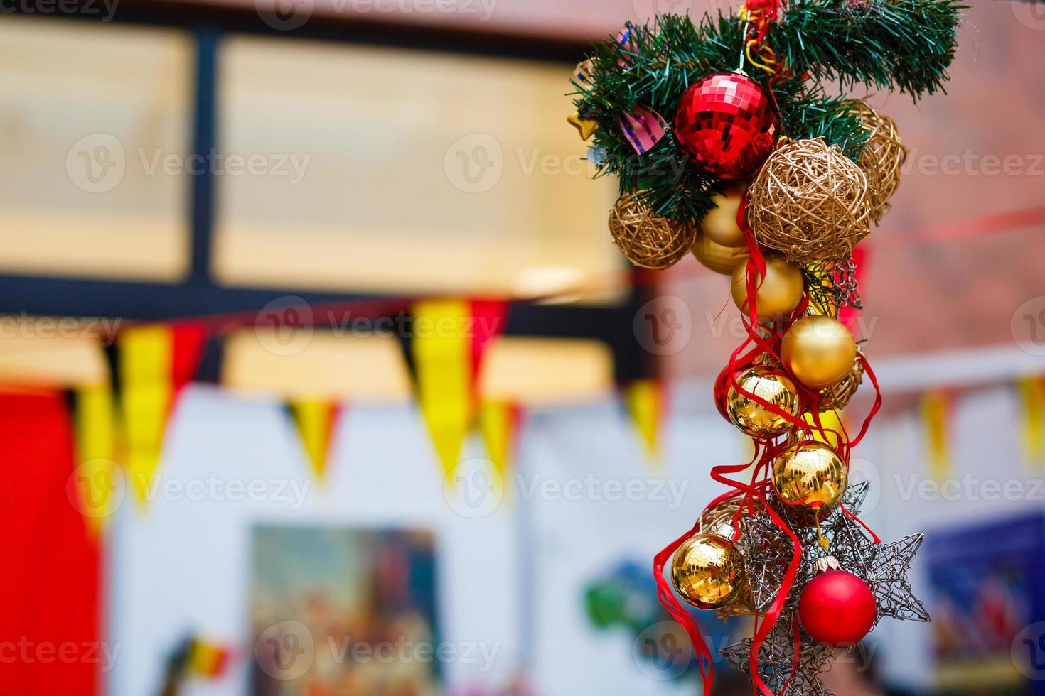 Christmas composition of balls on light background photo