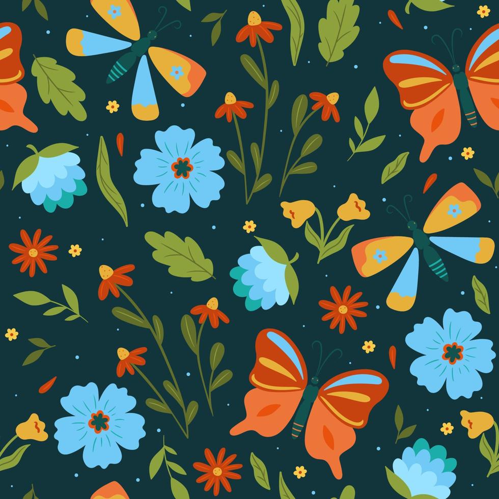 patrón sin costuras con mariposas y flores. gráficos vectoriales vector