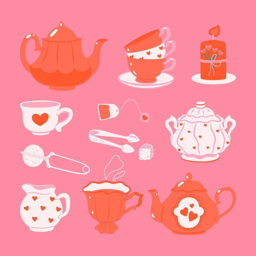juego de té con el estado de ánimo del día de san valentín. gráficos vectoriales vector