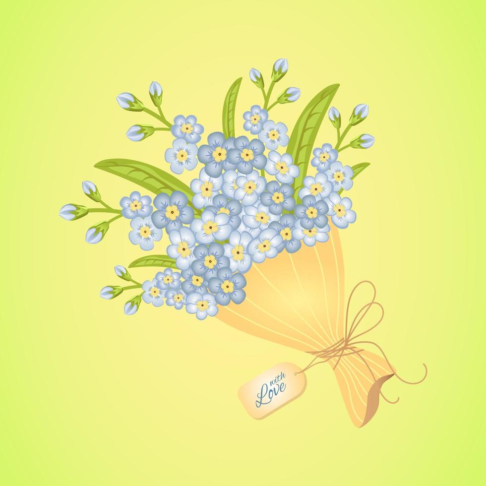 Bouquet forget me not flowers on green background. vector