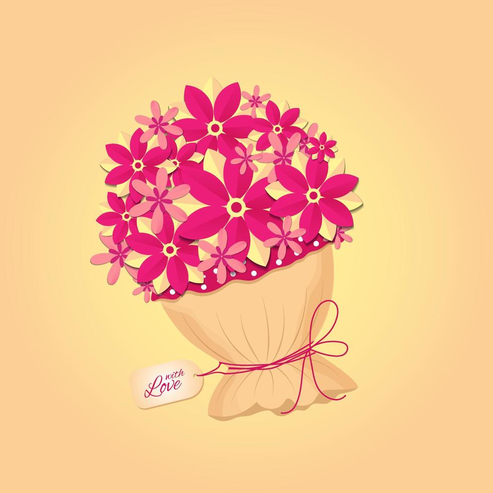 Bouquet flowers in parer cut style on beige background. vector