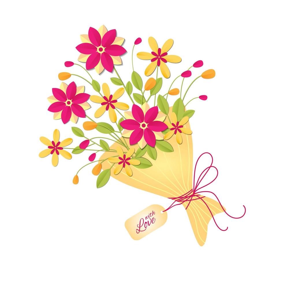 ramo de flores sobre fondo blanco.diseño para el día de san valentín, día de la mujer, día de la madre en estilo de corte de papel. vector