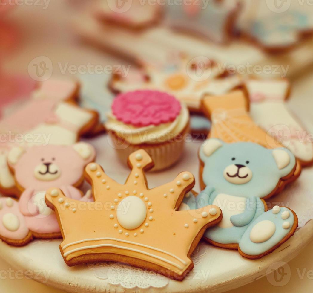 Sugar gingerbread cookies on white background , crown shaped photo