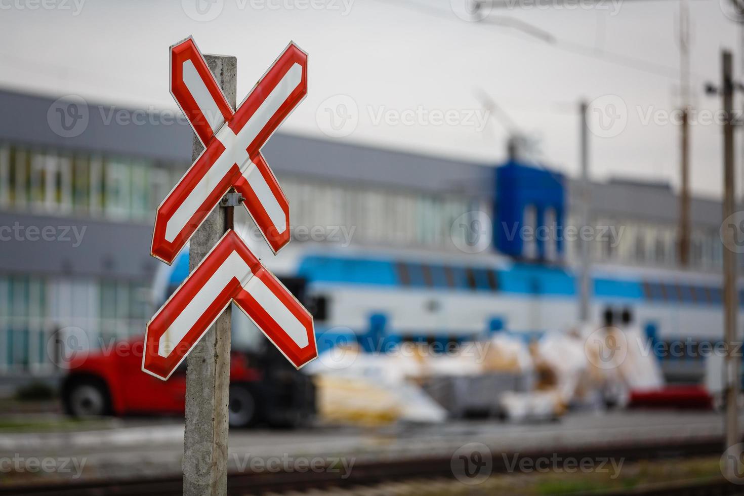 red white railway sign photo