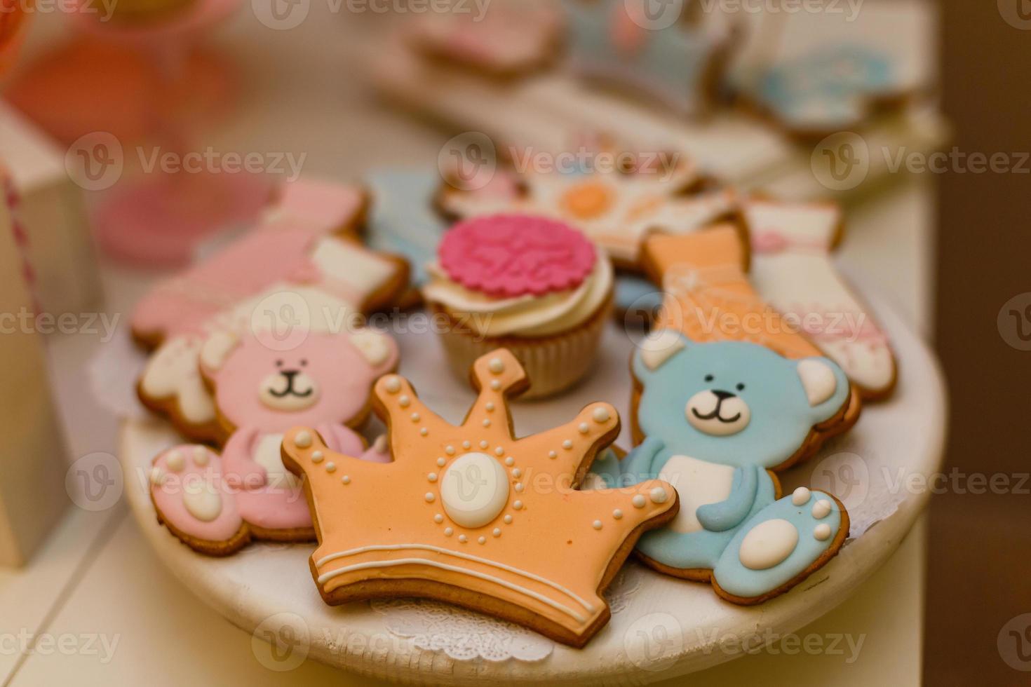 Sugar gingerbread cookies on white background , crown shaped photo