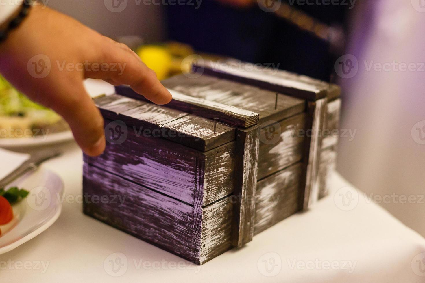 old wooden box and wooden table photo