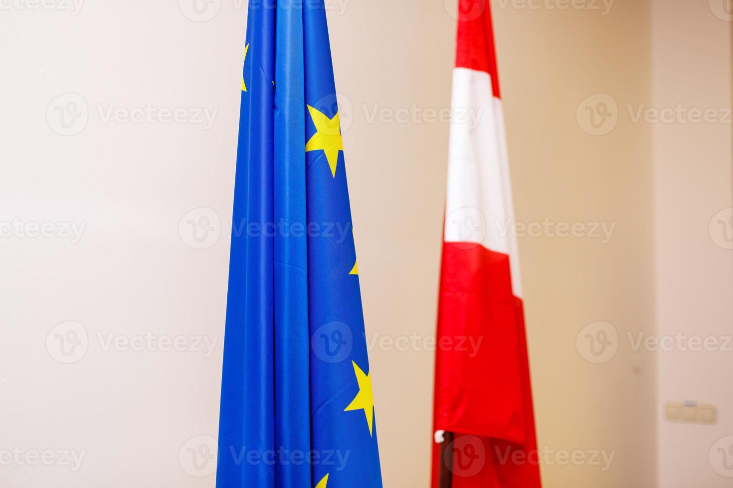 Flags of the Austria and the European Union. Austria Flag and EU Flag. photo