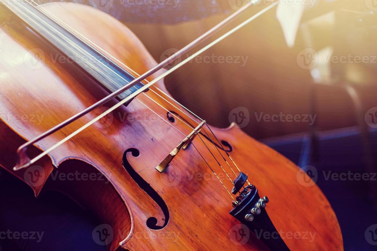 Color detail of a vintage double bass playing the double bass photo