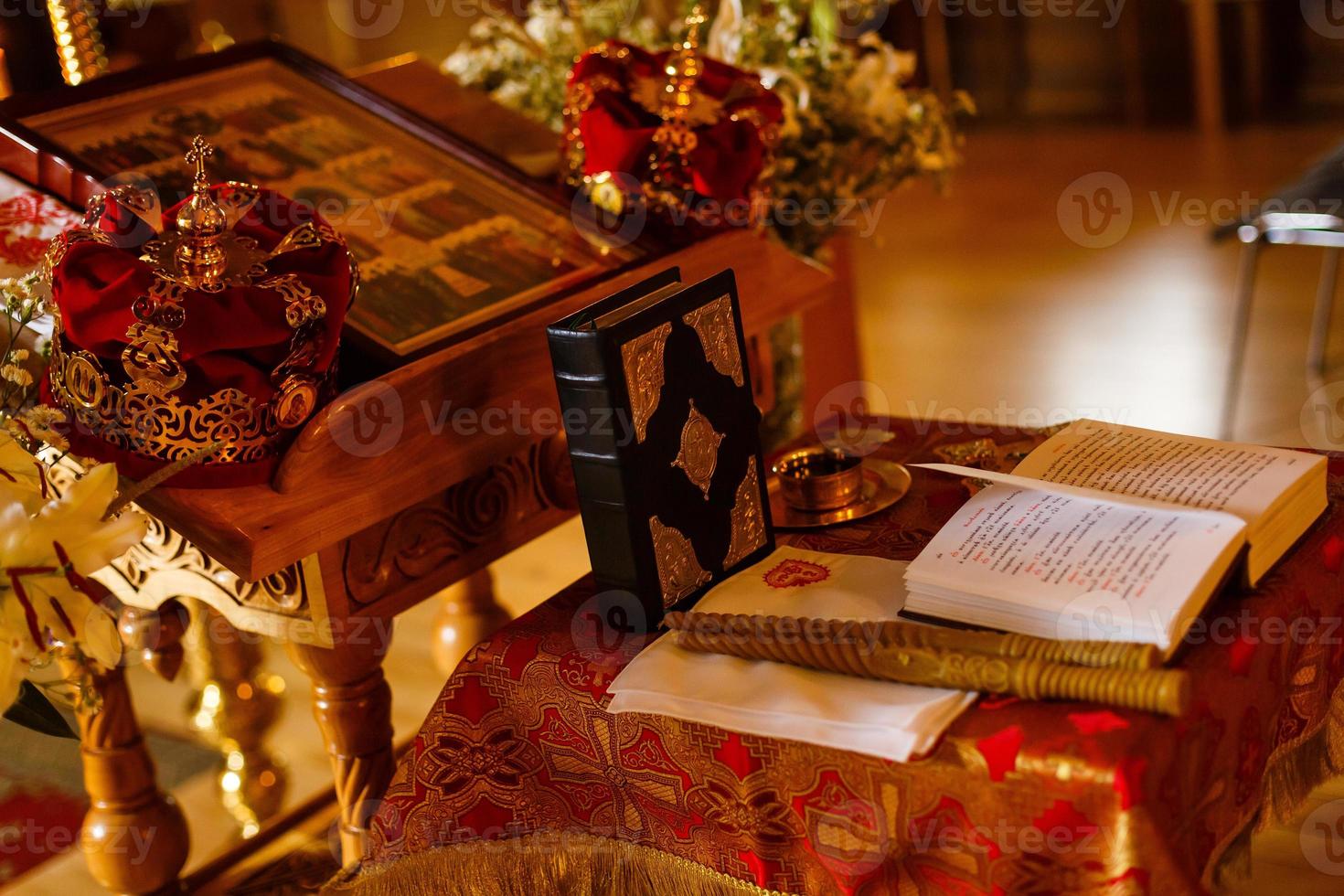 Church books and other attributes of the ceremony christening of the child photo