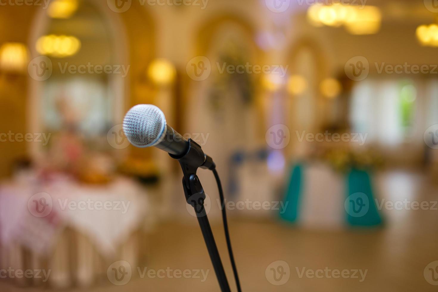 black metal microphone and banquet hall photo