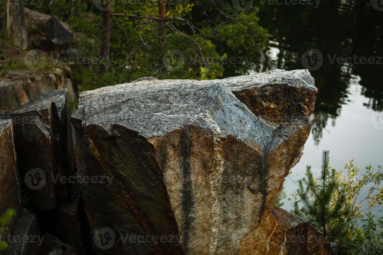 Massive rocks and view to the valley at Minnewaska State Park Reserve Upstate NY during summer time photo