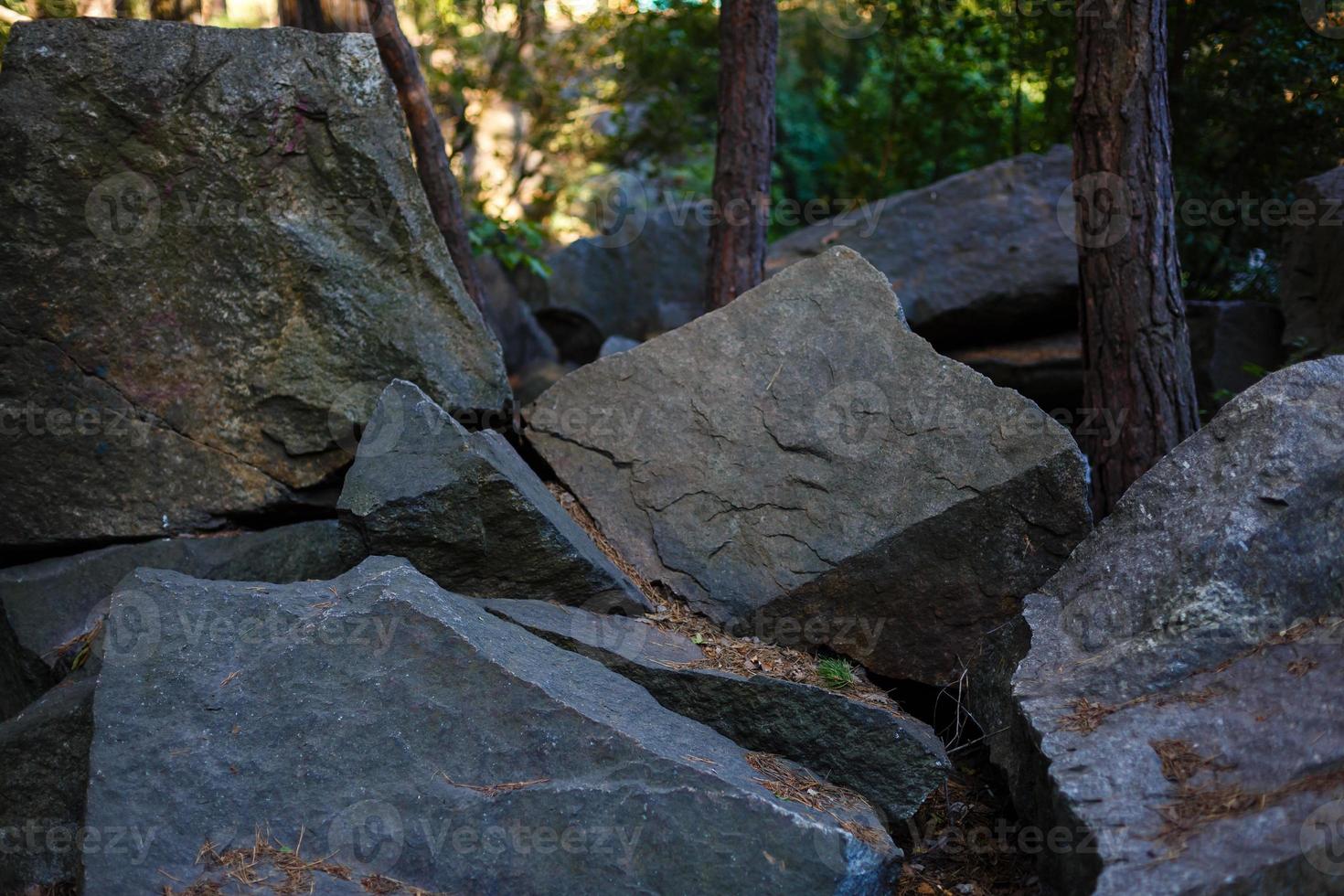 Pile of rocks stone in mountains. Zen concept. foot of the mountain in the Carpathians, large stones photo