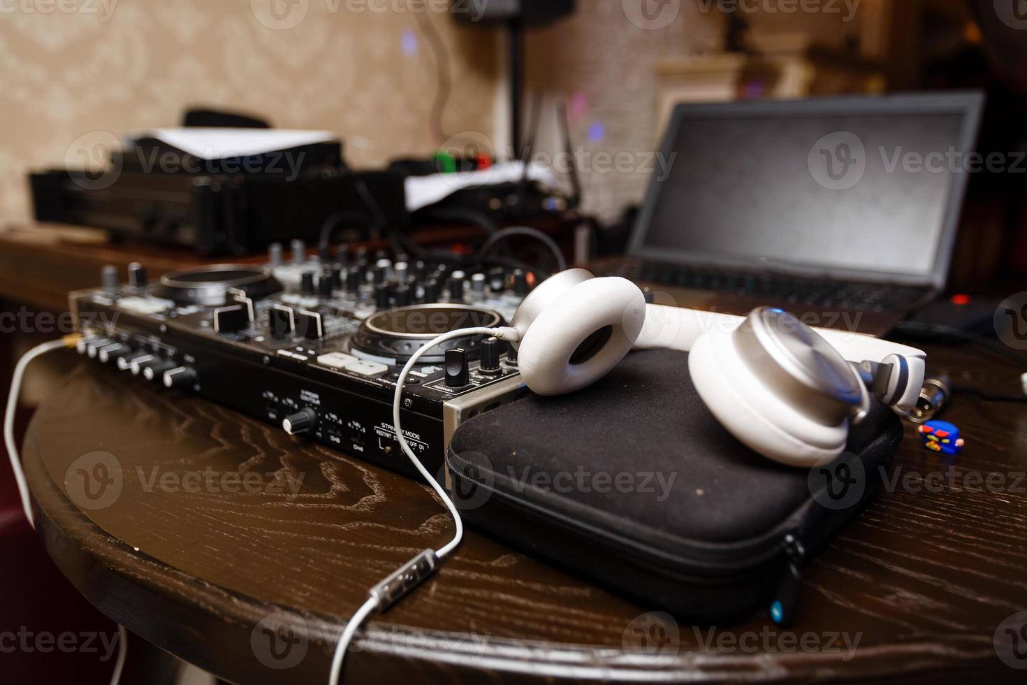 sound studio adjusting record equipmentconsole sound engineer photo