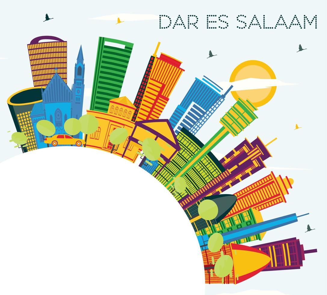 Dar Es Salaam Tanzania City Skyline with Color Buildings, Blue Sky and Copy Space. vector