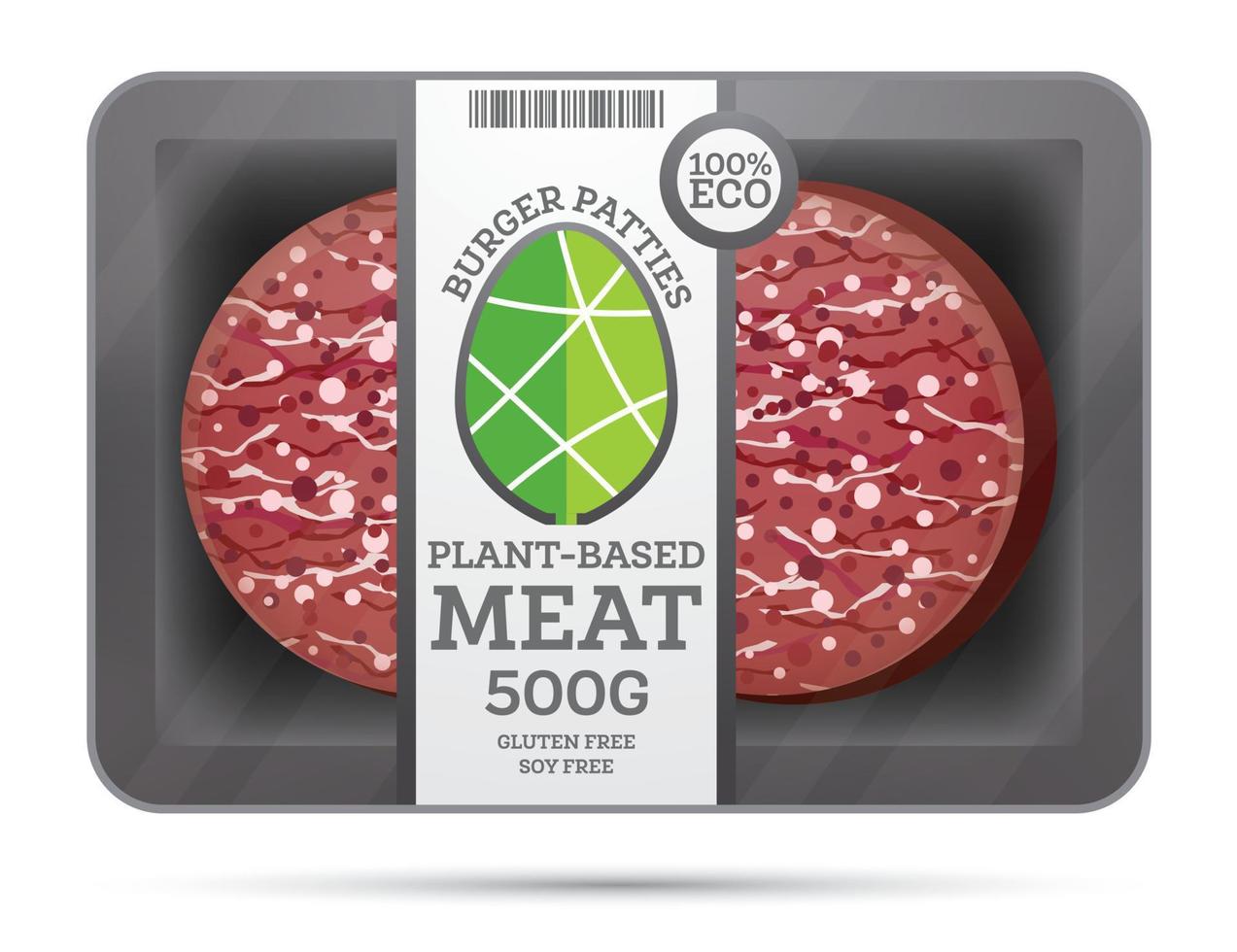 Plant Based Meat in Package Isolated on White. Vegan Concept. vector