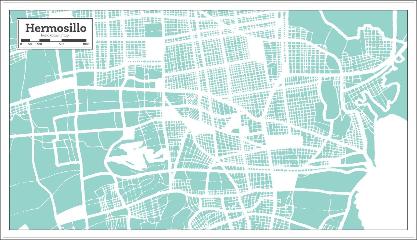 Hermosillo Mexico City Map in Retro Style. Outline Map. vector