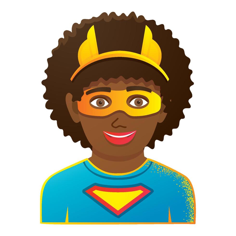 Kid Wearing Colorful Costume of Superhero. Girl or Boy with Yellow Mask. vector