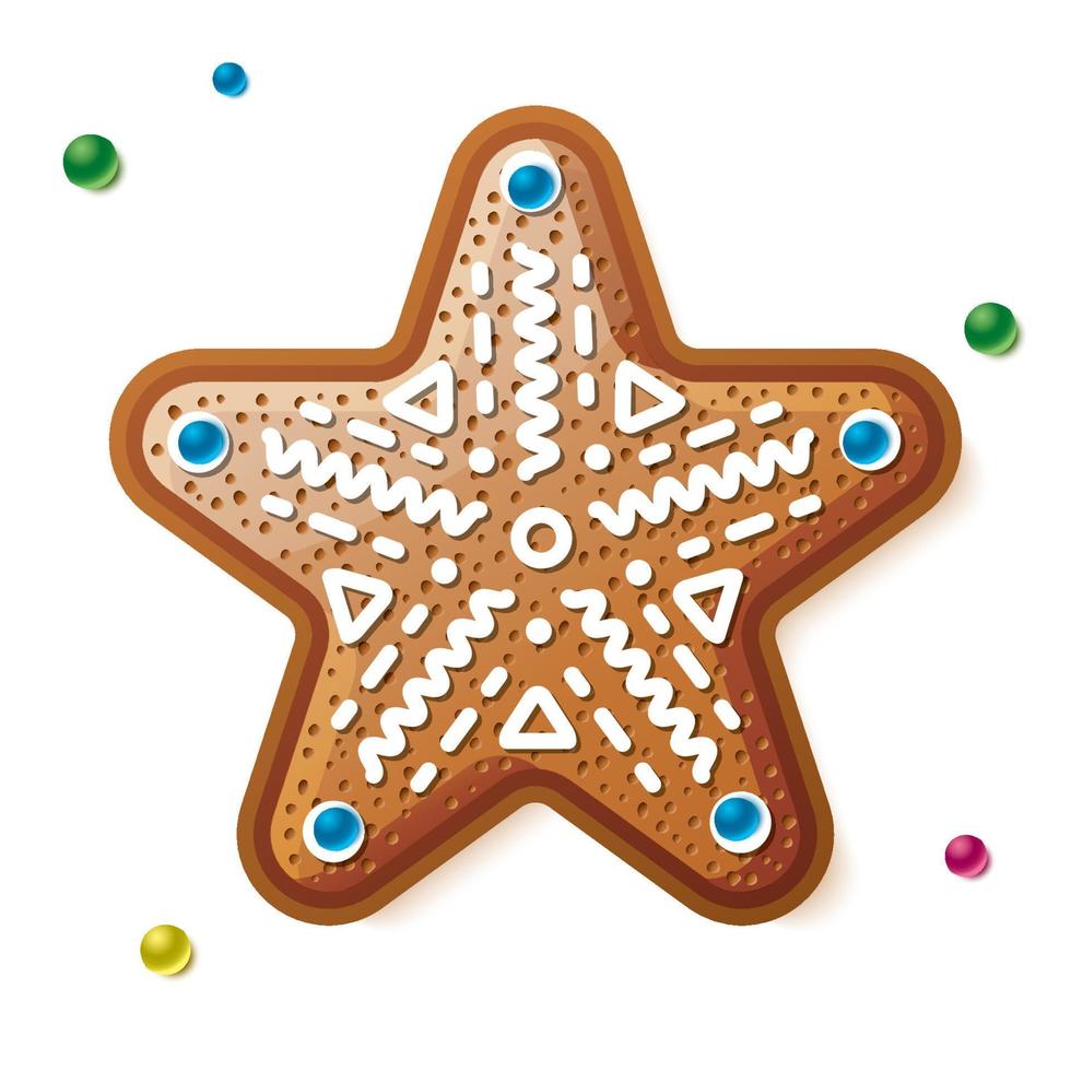 Gingerbread Star Isolated on White. Christmas Cookie. vector