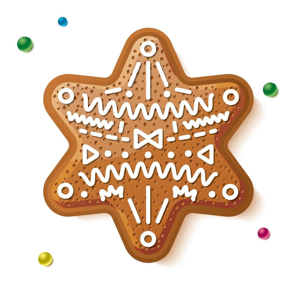 Gingerbread Star Isolated on White. Christmas Cookie. vector