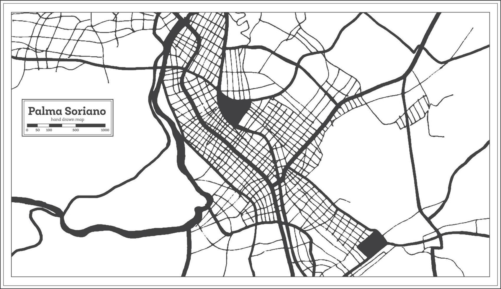 mapa de la ciudad de palma soriano cuba en color blanco y negro en estilo retro. esquema del mapa. vector