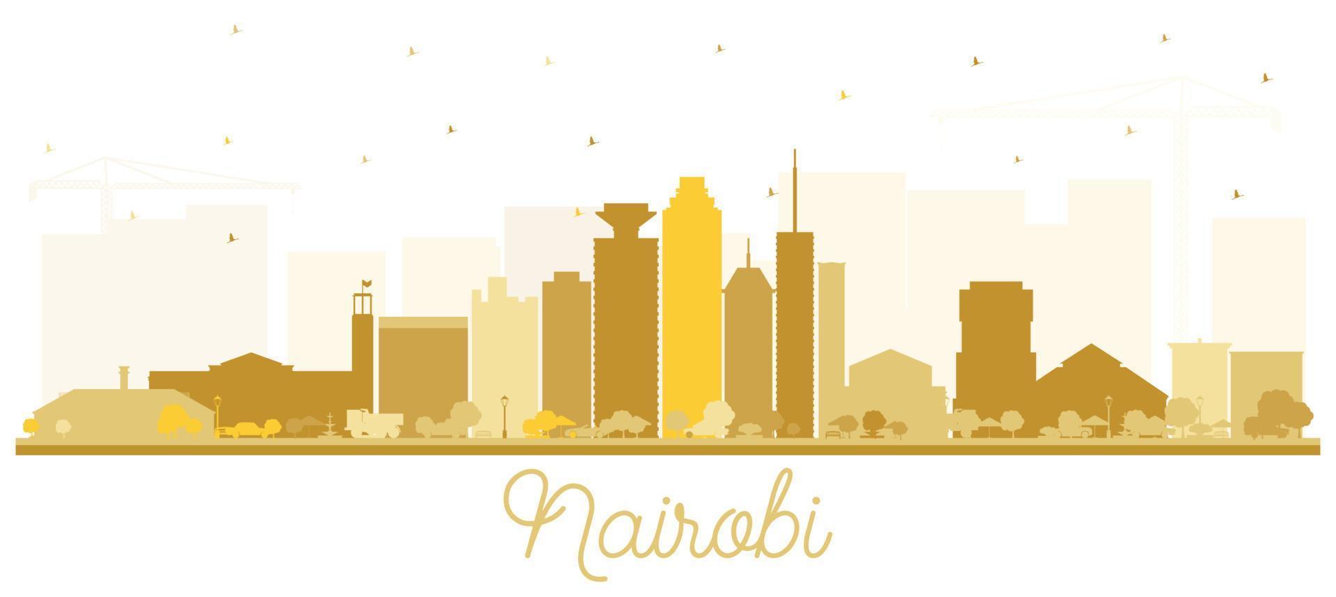 Nairobi Kenya City Skyline Silhouette with Golden Buildings Isolated on White. vector