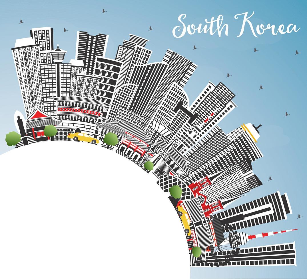 South Korea City Skyline with Gray Buildings, Blue Sky and Copy Space. vector