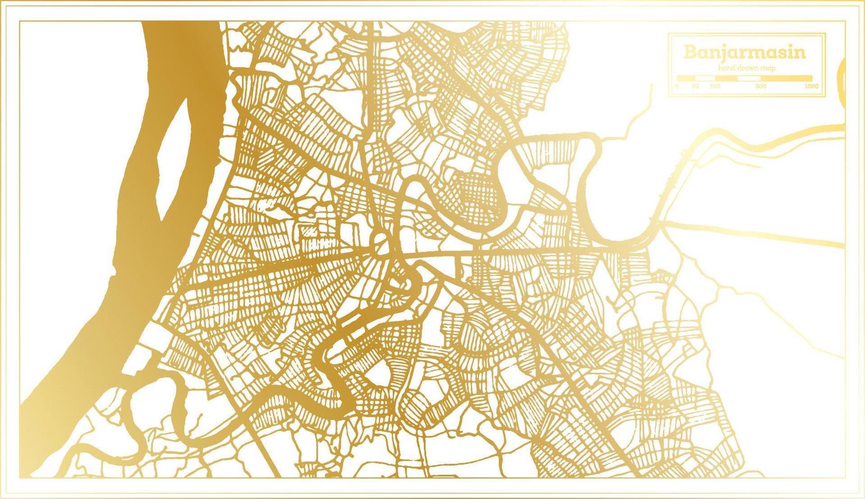 mapa de la ciudad de banjarmasin indonesia en estilo retro en color dorado. esquema del mapa. vector