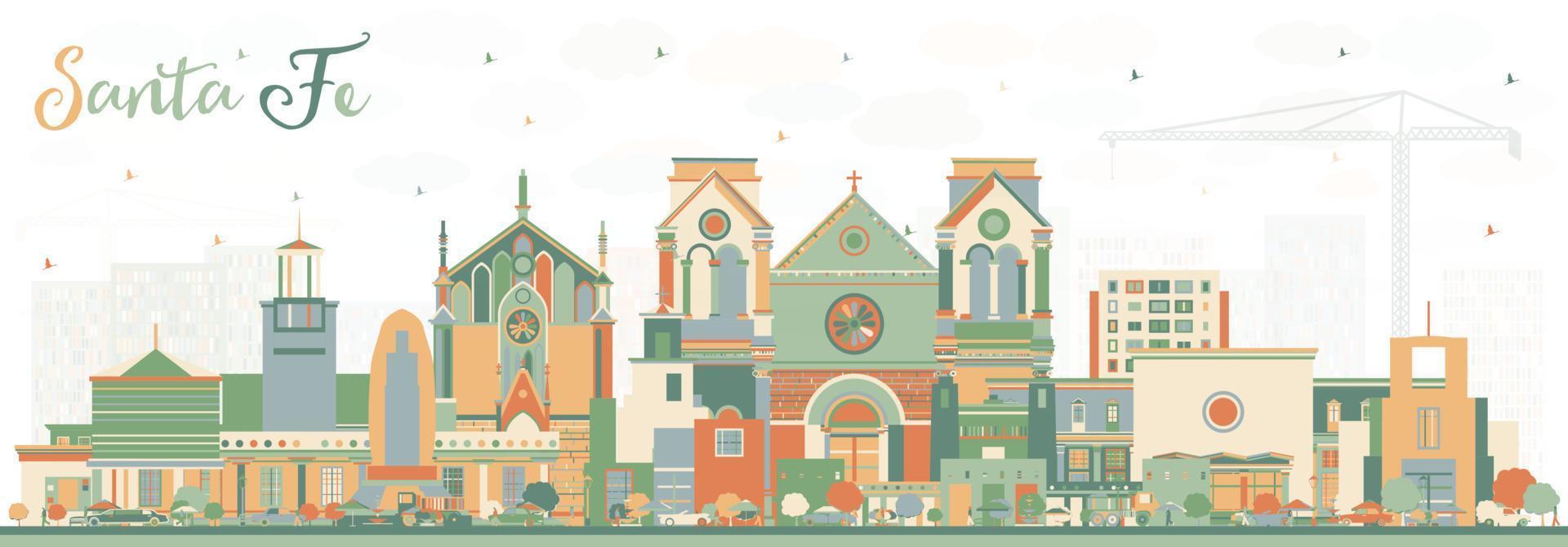 Santa Fe New Mexico City Skyline with Color Buildings. vector