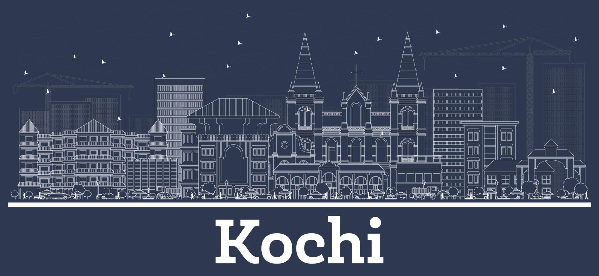 delinear el horizonte de la ciudad de kochi india con edificios blancos. vector