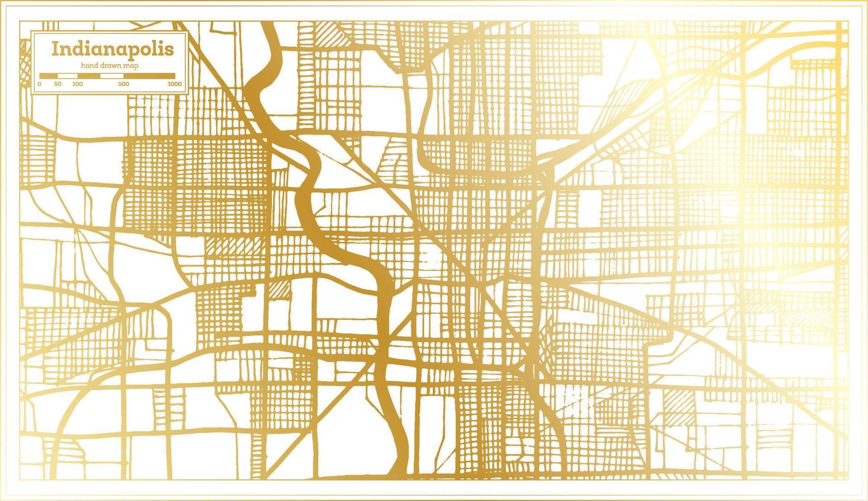 mapa de la ciudad de indianapolis indiana usa en estilo retro en color dorado. esquema del mapa. vector