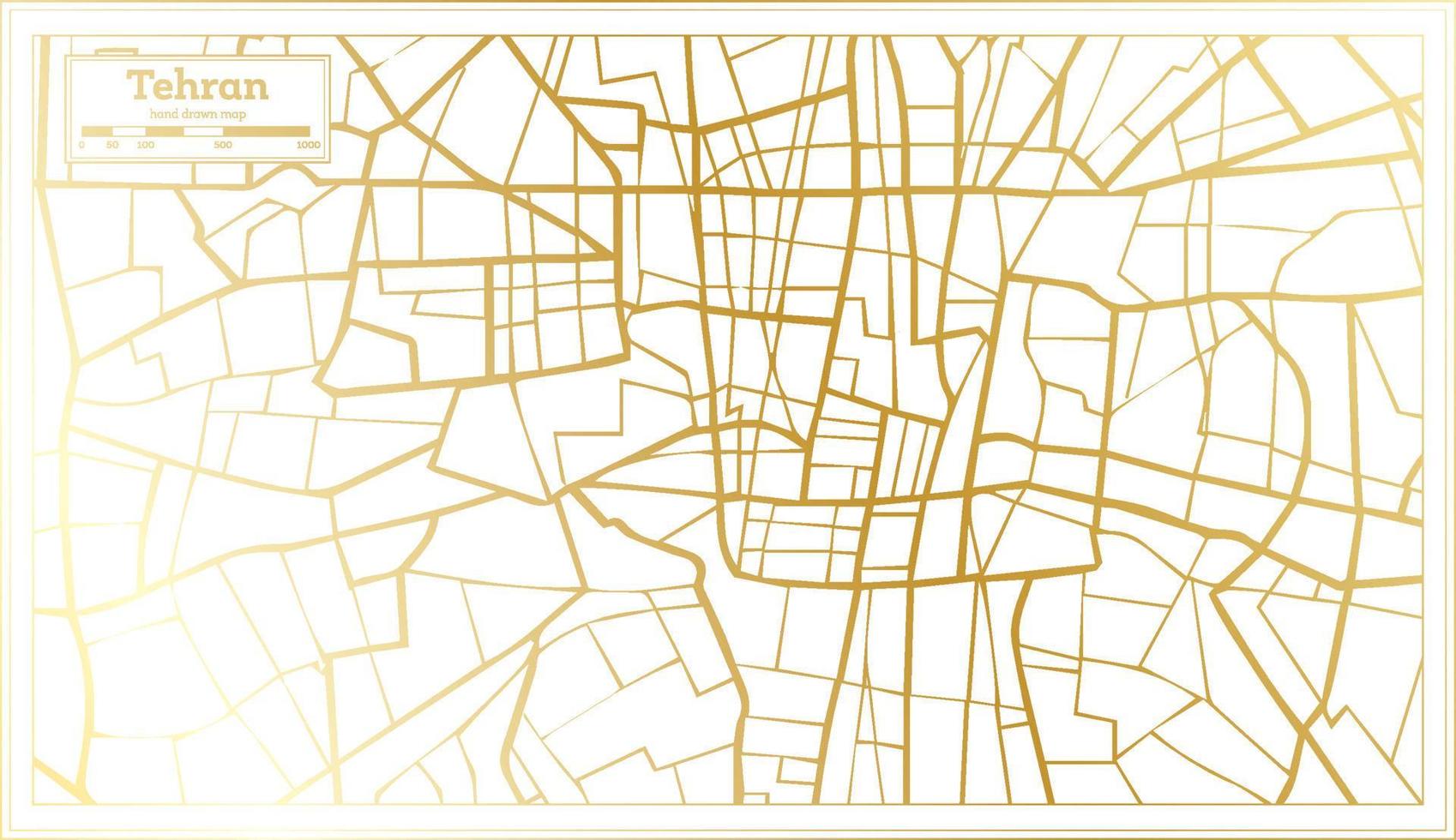 Tehran Iran City Map in Retro Style in Golden Color. Outline Map. vector