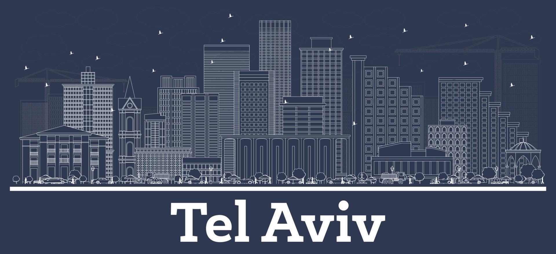 delinear el horizonte de la ciudad de tel aviv israel con edificios blancos. vector