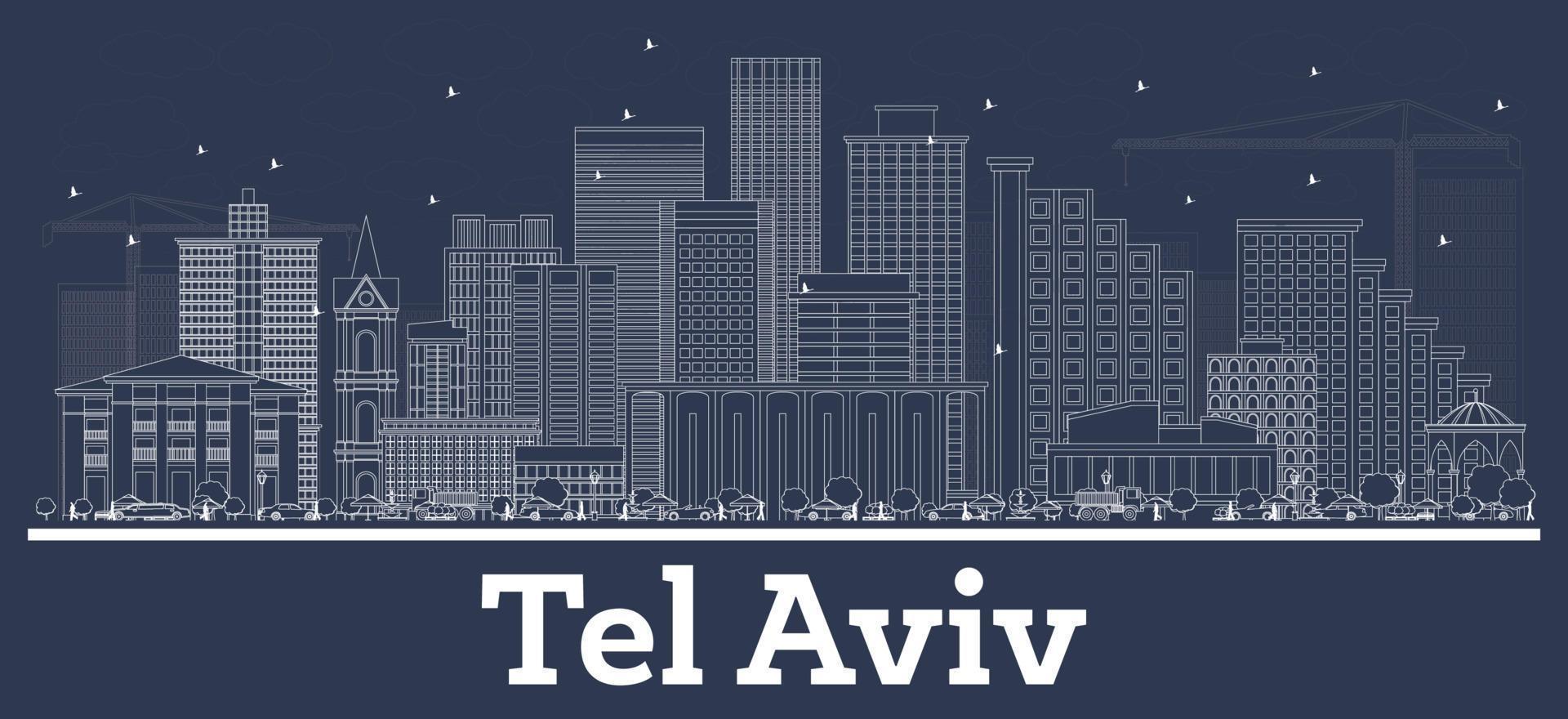 Outline Tel Aviv Israel City Skyline with White Buildings. vector