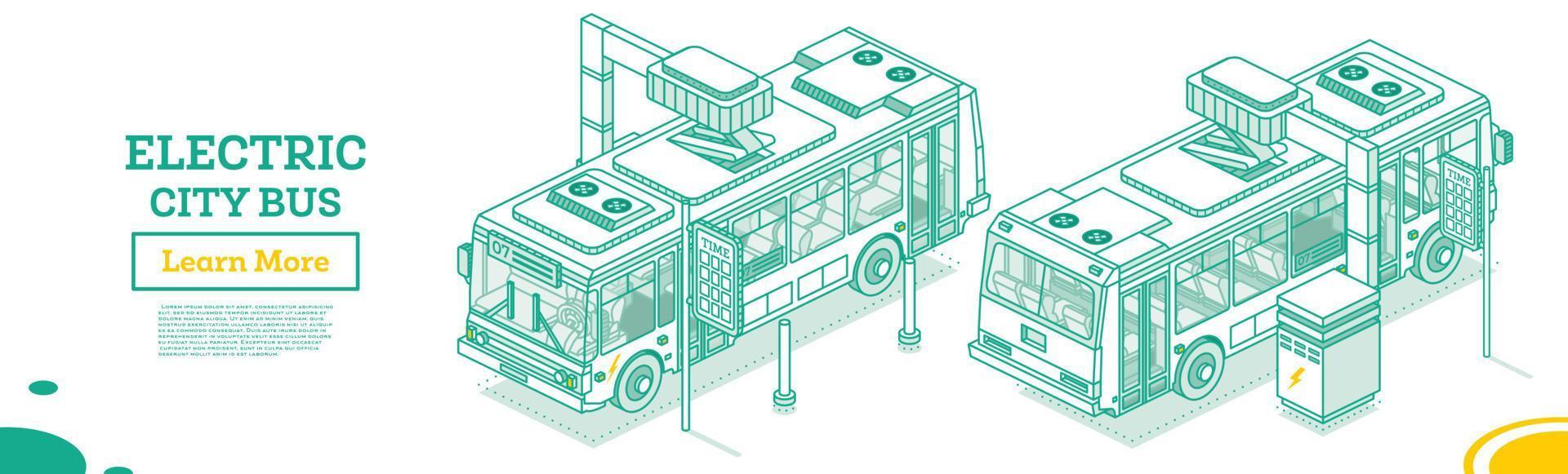 Isometric Electric Bus on Charging Station. vector