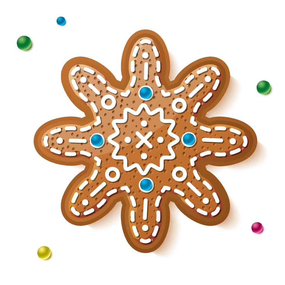 copo de nieve de pan de jengibre aislado en blanco. galleta de navidad vector