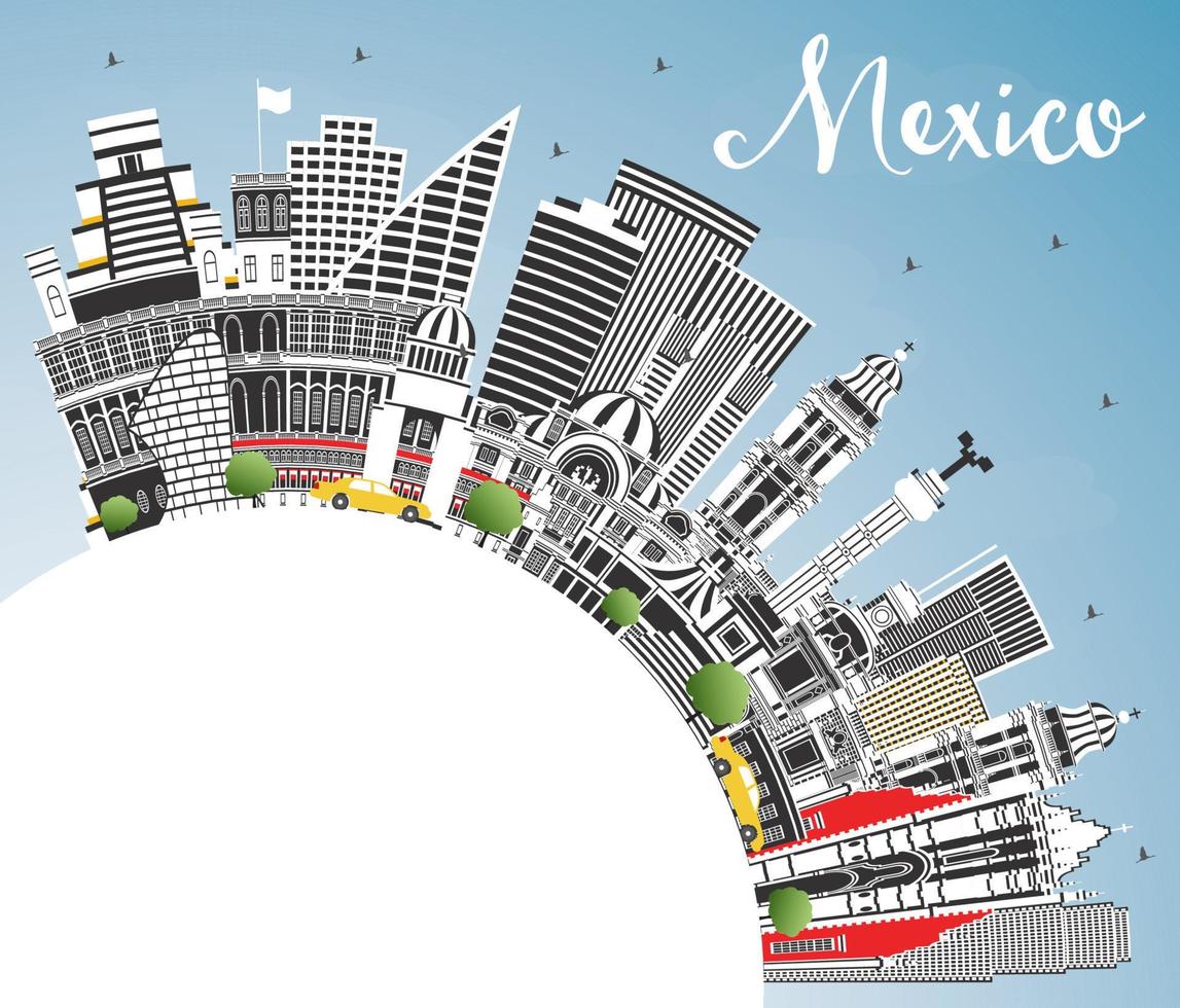 horizonte de la ciudad de méxico con edificios grises, cielo azul y espacio para copiar. vector